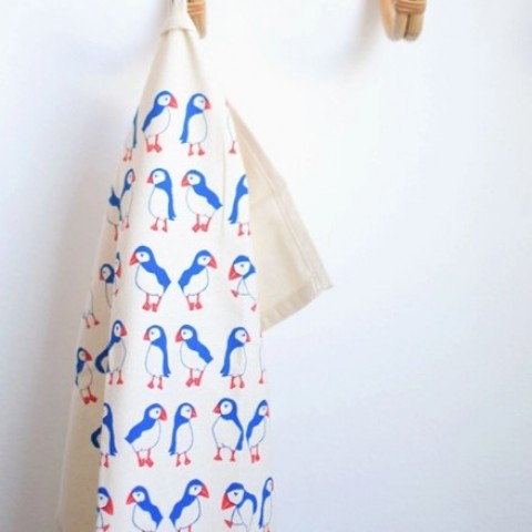 Puffins Tea Towel - Made in Scotland